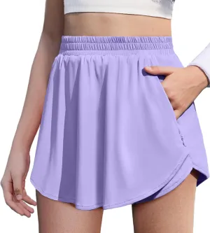 JiAmy Girls Athletic Shorts 2 in 1 Running Casual Workout Overlay High Waisted Elastic Waist Activewear with Zip Pockets