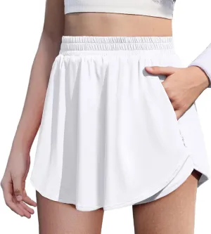 JiAmy Girls Athletic Shorts 2 in 1 Running Casual Workout Overlay High Waisted Elastic Waist Activewear with Zip Pockets