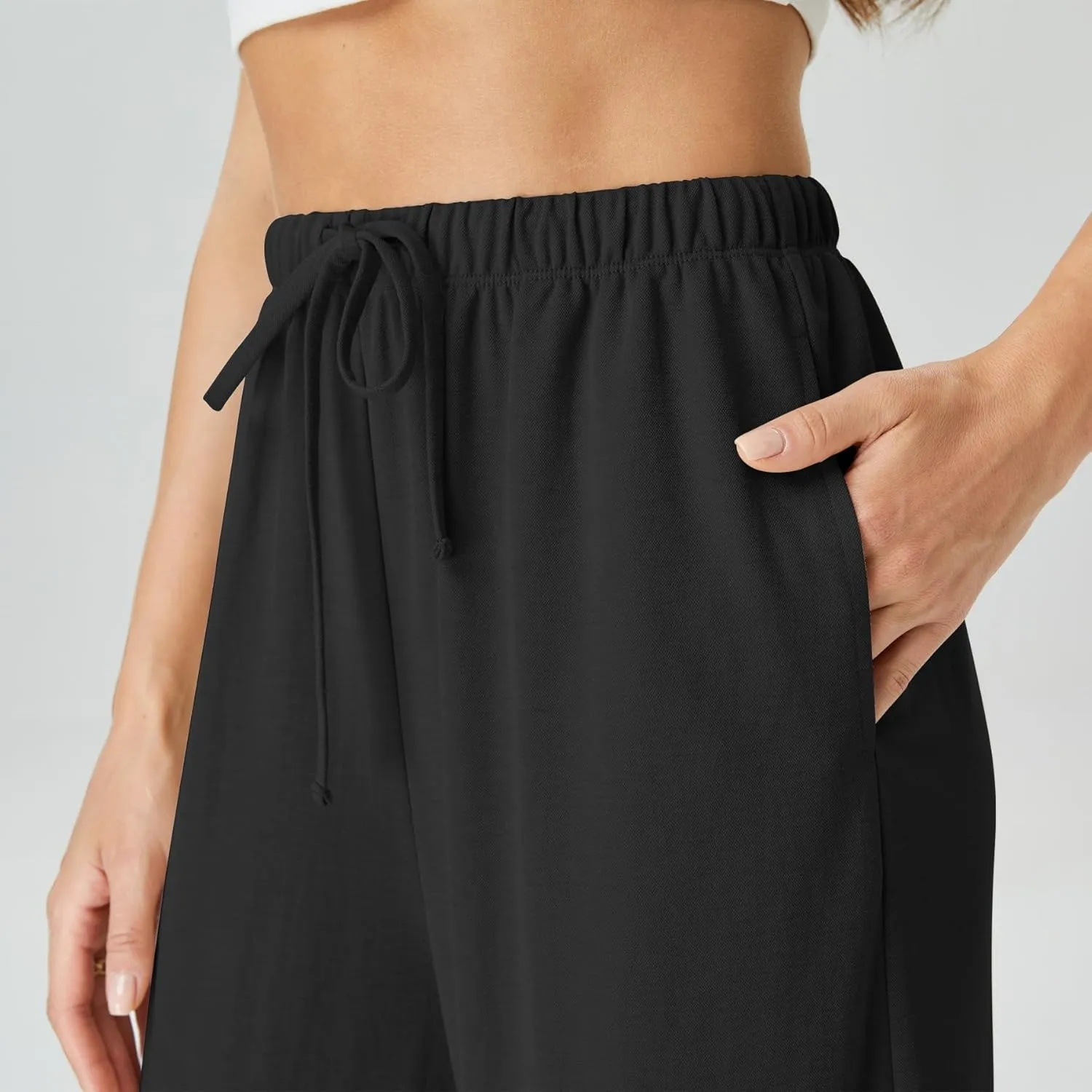 keriffe Women's Flowy Wide Leg Pants Casual Beach Pants High Waisted Drawstring Palazzo Trousers with Pockets