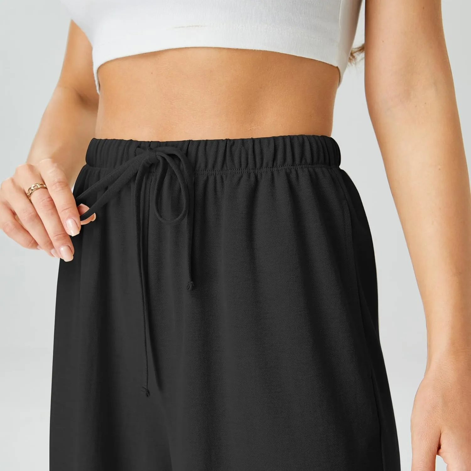 keriffe Women's Flowy Wide Leg Pants Casual Beach Pants High Waisted Drawstring Palazzo Trousers with Pockets