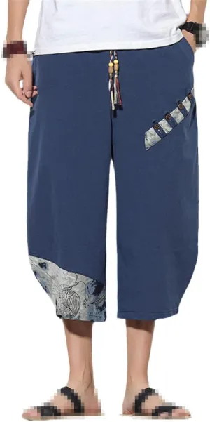 keusyoi Men Harem Pants Summer Casual Pants Mens Cotton Trousers Male Oversized Calf-Length Pants Men Loose Beach Pants
