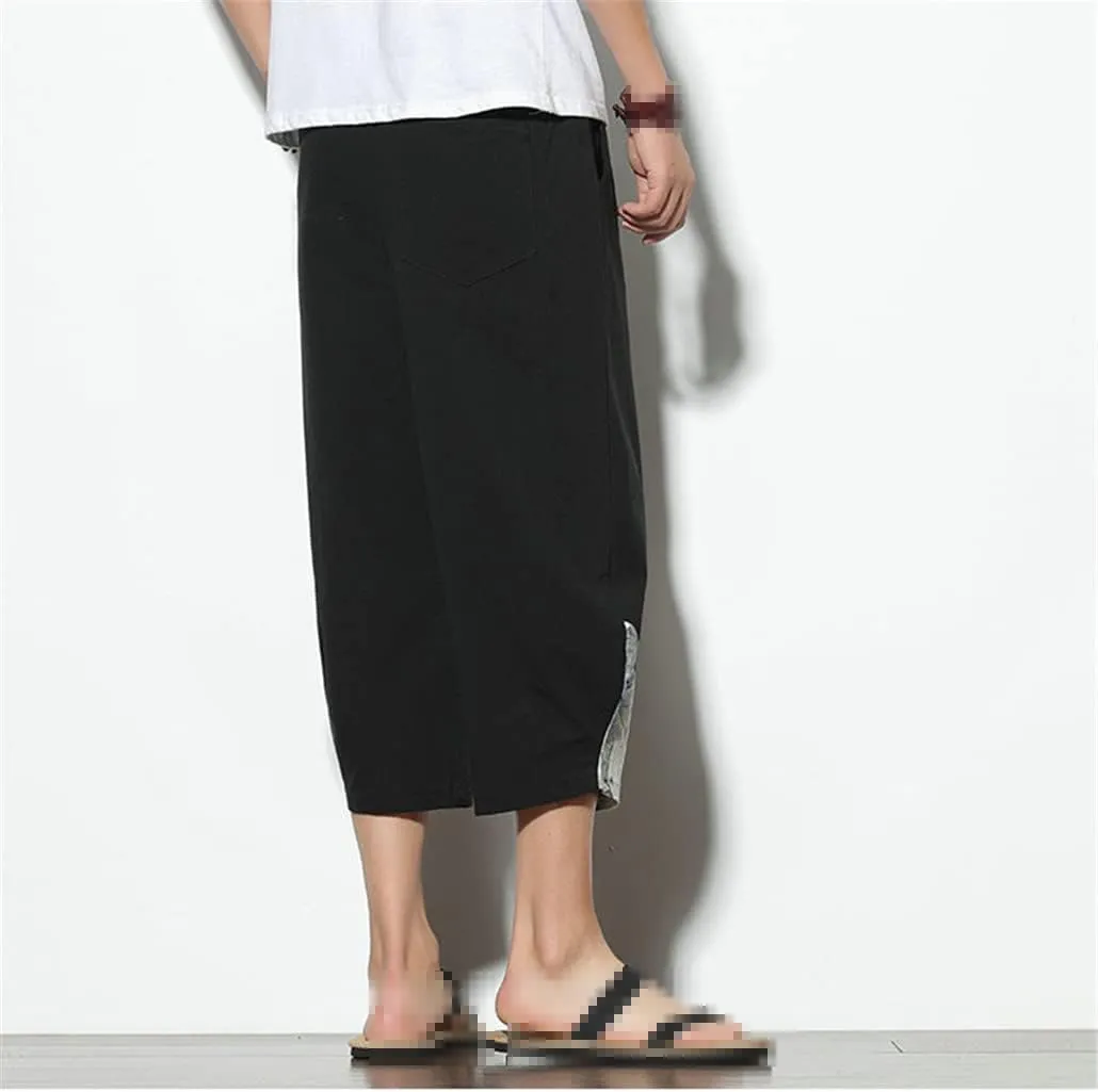 keusyoi Men Harem Pants Summer Casual Pants Mens Cotton Trousers Male Oversized Calf-Length Pants Men Loose Beach Pants