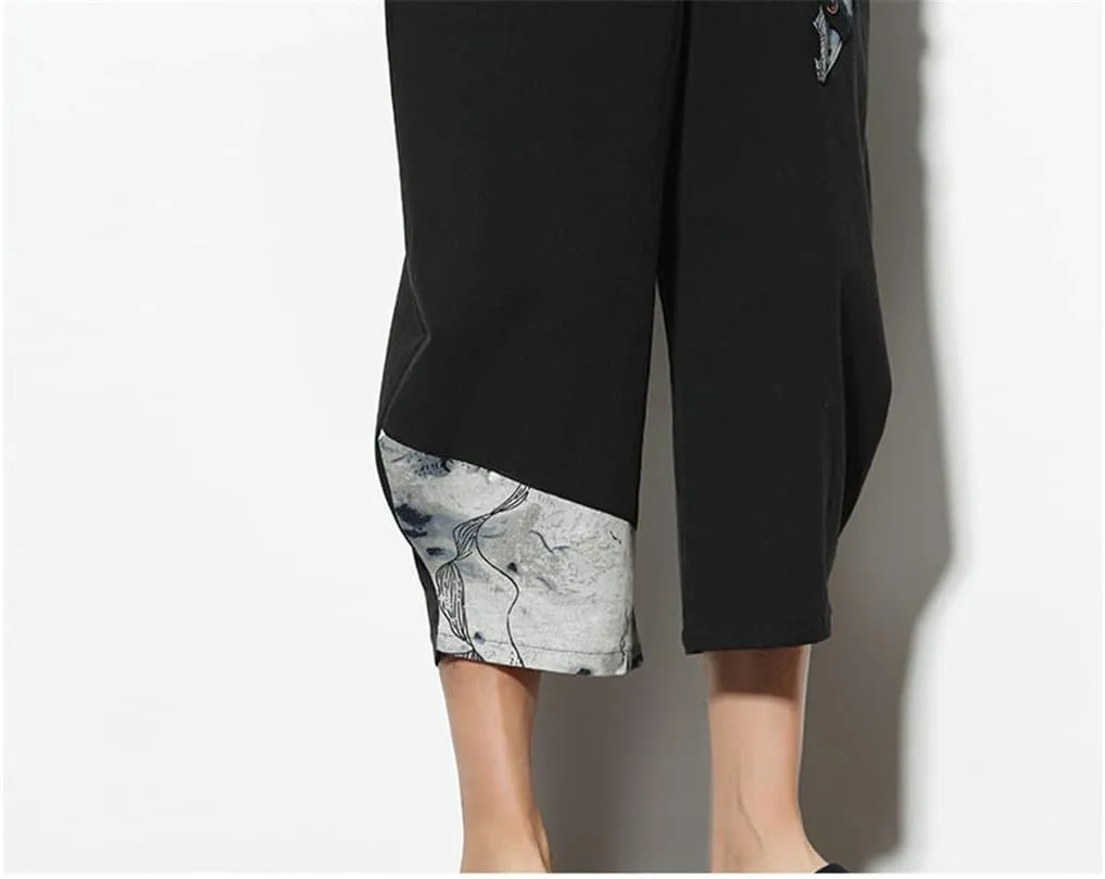 keusyoi Men Harem Pants Summer Casual Pants Mens Cotton Trousers Male Oversized Calf-Length Pants Men Loose Beach Pants