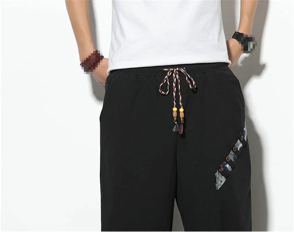 keusyoi Men Harem Pants Summer Casual Pants Mens Cotton Trousers Male Oversized Calf-Length Pants Men Loose Beach Pants
