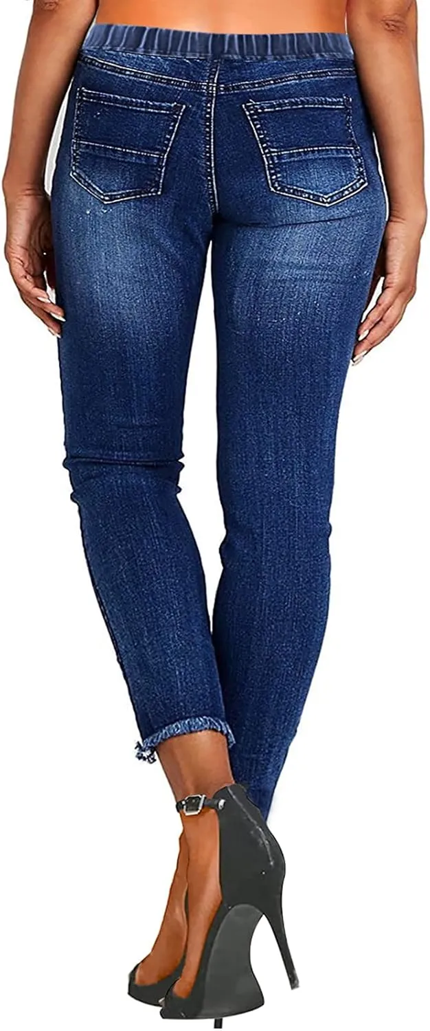 KUNMI Women High Waist Skinny Stretch Ripped Jeans Destroyed Denim Pants Plus Size
