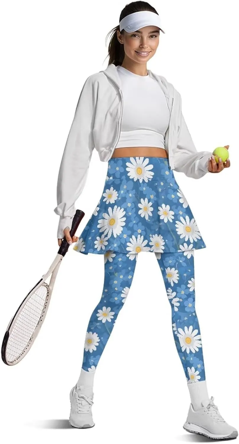 Ladybug Tennis Skirted Leggings with Pocket,Women Turtle Elastic Yoga Legging with Skirt,Forest Comfy Yoga Leggings
