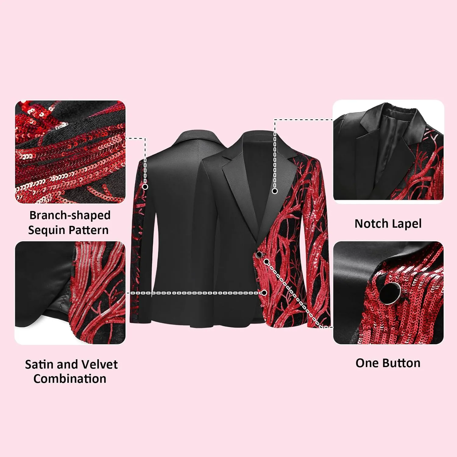 Lamgool Tuxedo Suits for Boys Kids Formal Outfit 4-Piece Set with Sequin Blazer Dress Shirt Black Pants Bow tie Prom Wedding