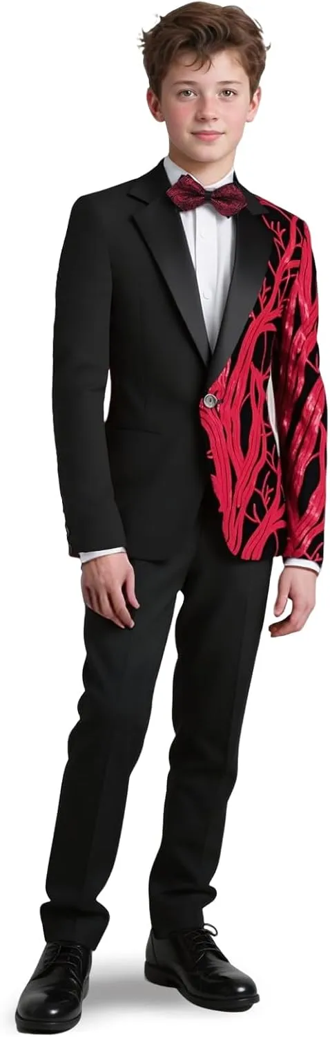 Lamgool Tuxedo Suits for Boys Kids Formal Outfit 4-Piece Set with Sequin Blazer Dress Shirt Black Pants Bow tie Prom Wedding