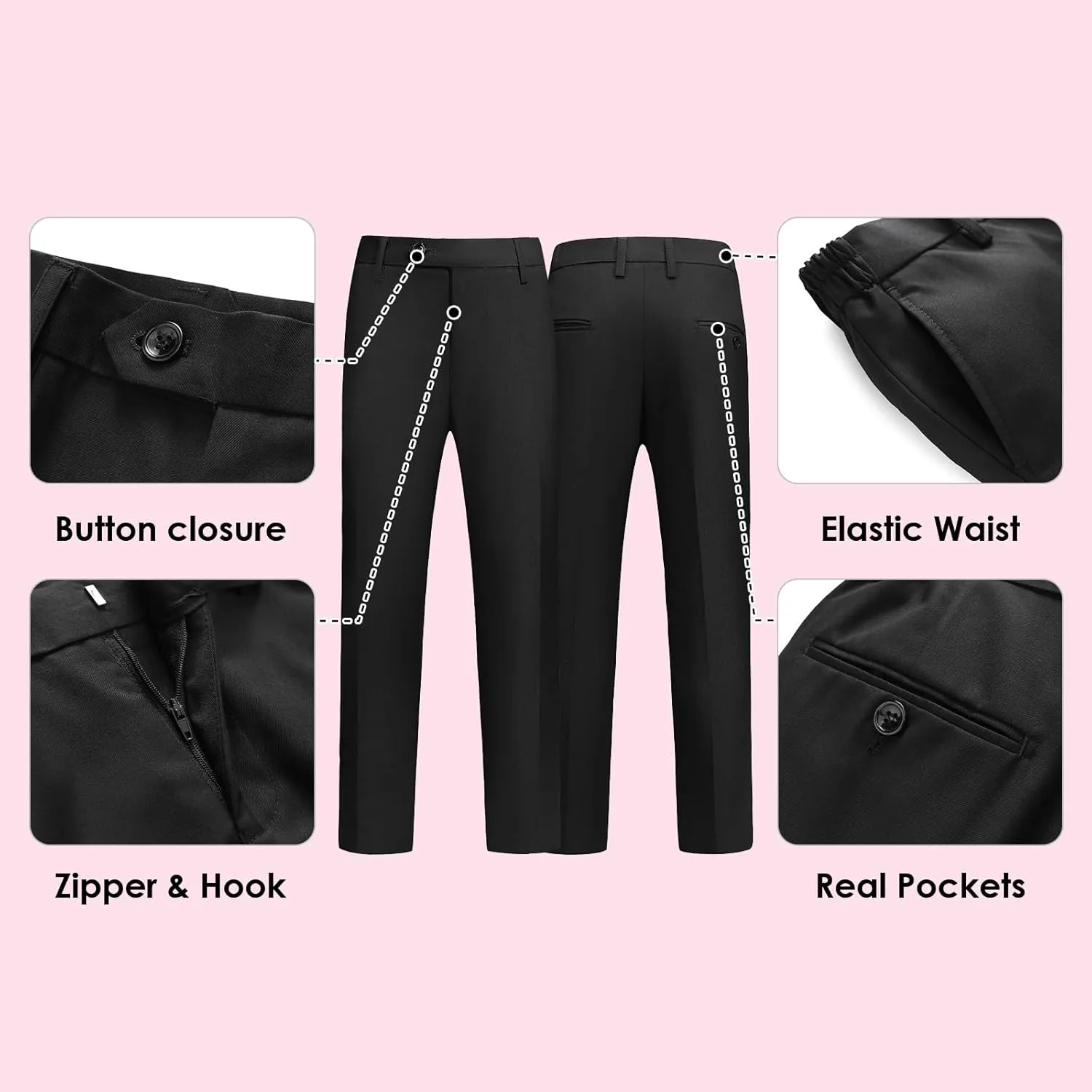 Lamgool Tuxedo Suits for Boys Kids Formal Outfit 4-Piece Set with Sequin Blazer Dress Shirt Black Pants Bow tie Prom Wedding