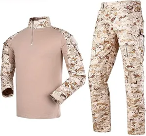 LANBAOSI Men's Tactical Combat Shirt and Pants Set Long Sleeve Woodland Hunting Military Uniform 1/4 Zip