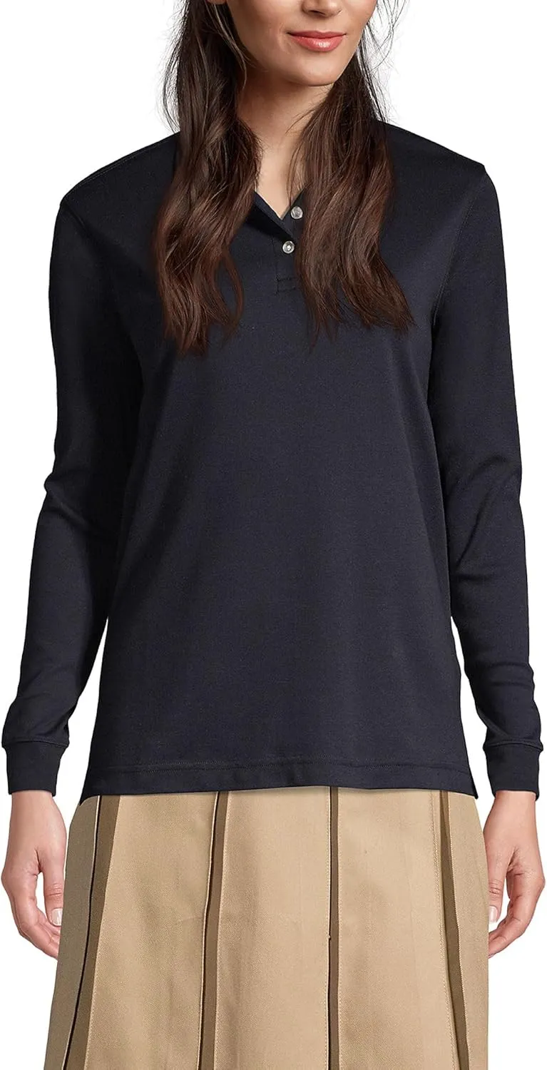 Lands' End School Uniform Women's Long Sleeve Interlock Polo Shirt