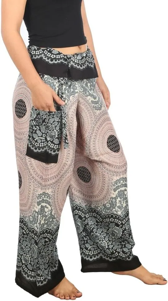 Lannaclothesdesign Women's Thai Fisherman Pants Yoga Trousers Wide Legs Pants