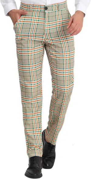 Lars Amadeus Men's Plaid Dress Pants Flat Front Regular Fit Business Checked Trousers
