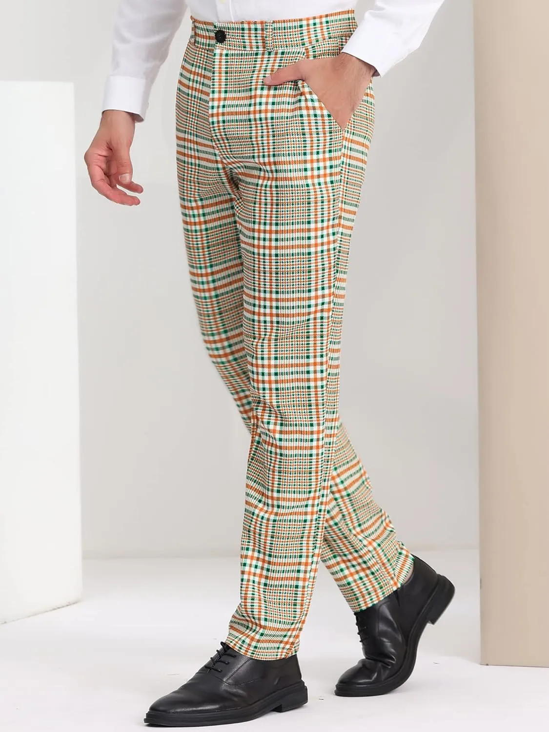 Lars Amadeus Men's Plaid Dress Pants Flat Front Regular Fit Business Checked Trousers
