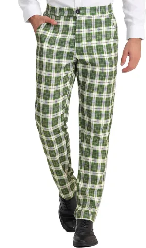 Lars Amadeus Men's Plaid Dress Pants Flat Front Regular Fit Business Checked Trousers