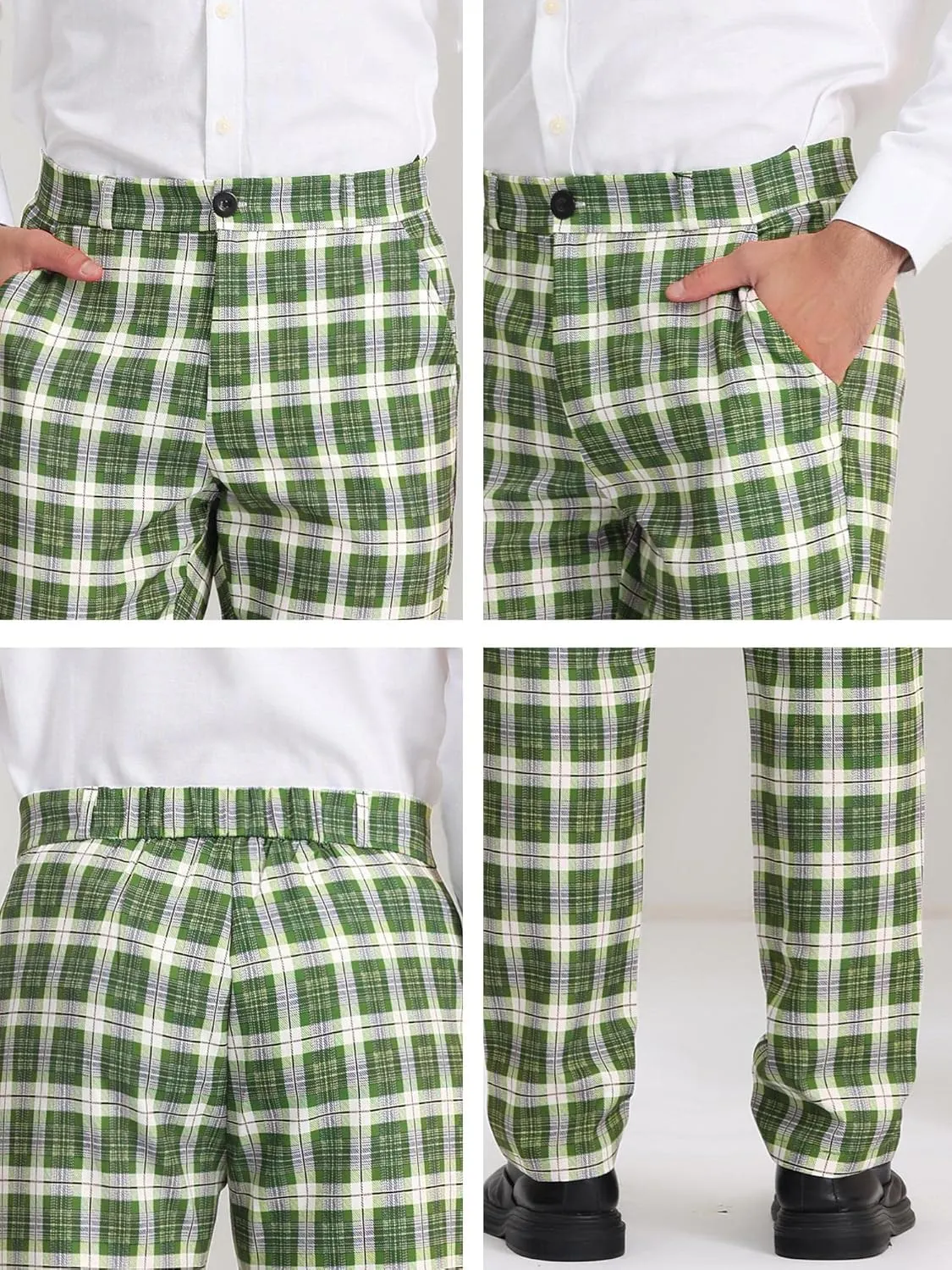 Lars Amadeus Men's Plaid Dress Pants Flat Front Regular Fit Business Checked Trousers