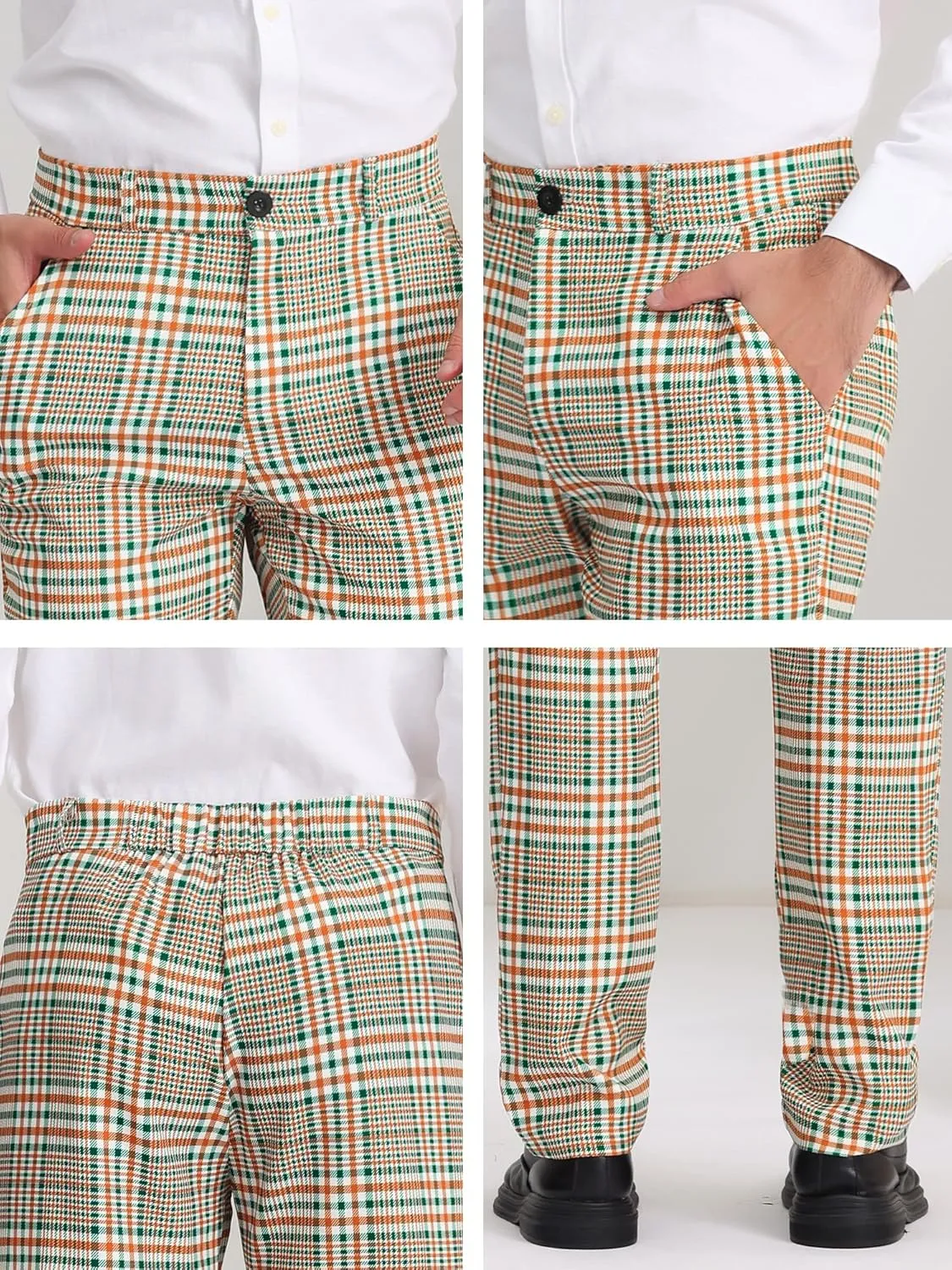 Lars Amadeus Men's Plaid Dress Pants Flat Front Regular Fit Business Checked Trousers