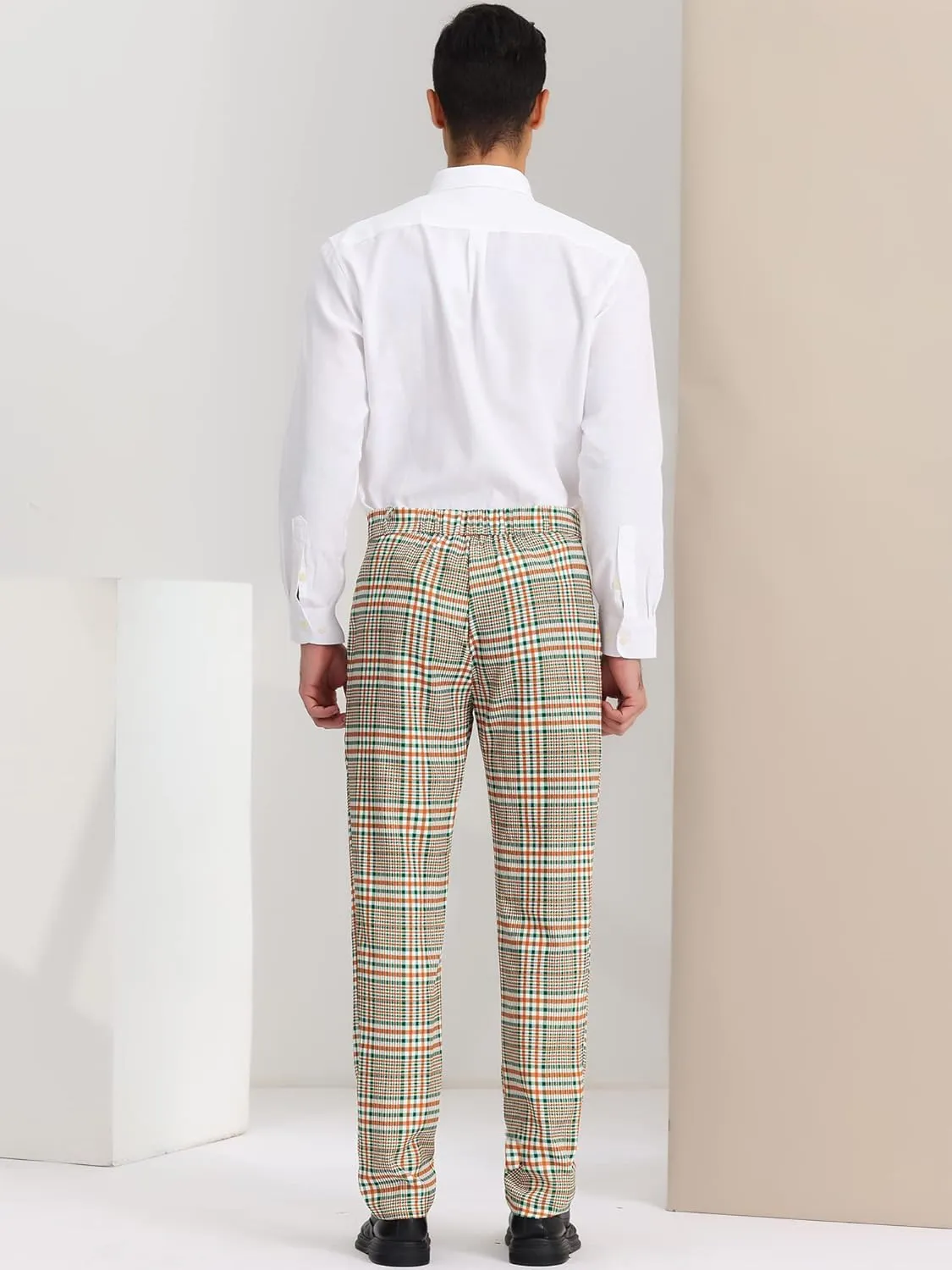 Lars Amadeus Men's Plaid Dress Pants Flat Front Regular Fit Business Checked Trousers