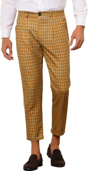 Lars Amadeus Plaid Cropped Pants for Men's Slim Fit Business Dress Pants Checked Slacks