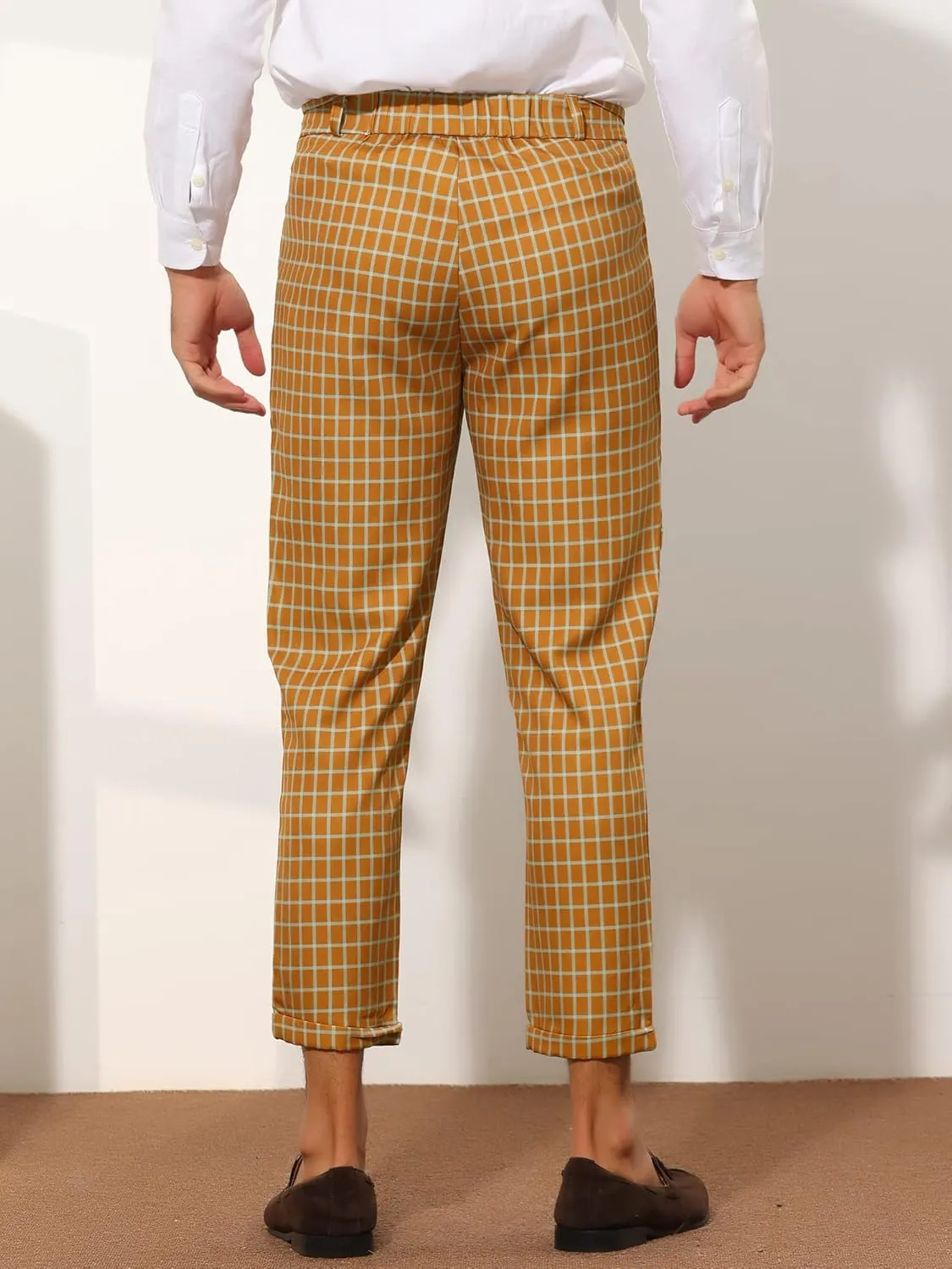 Lars Amadeus Plaid Cropped Pants for Men's Slim Fit Business Dress Pants Checked Slacks