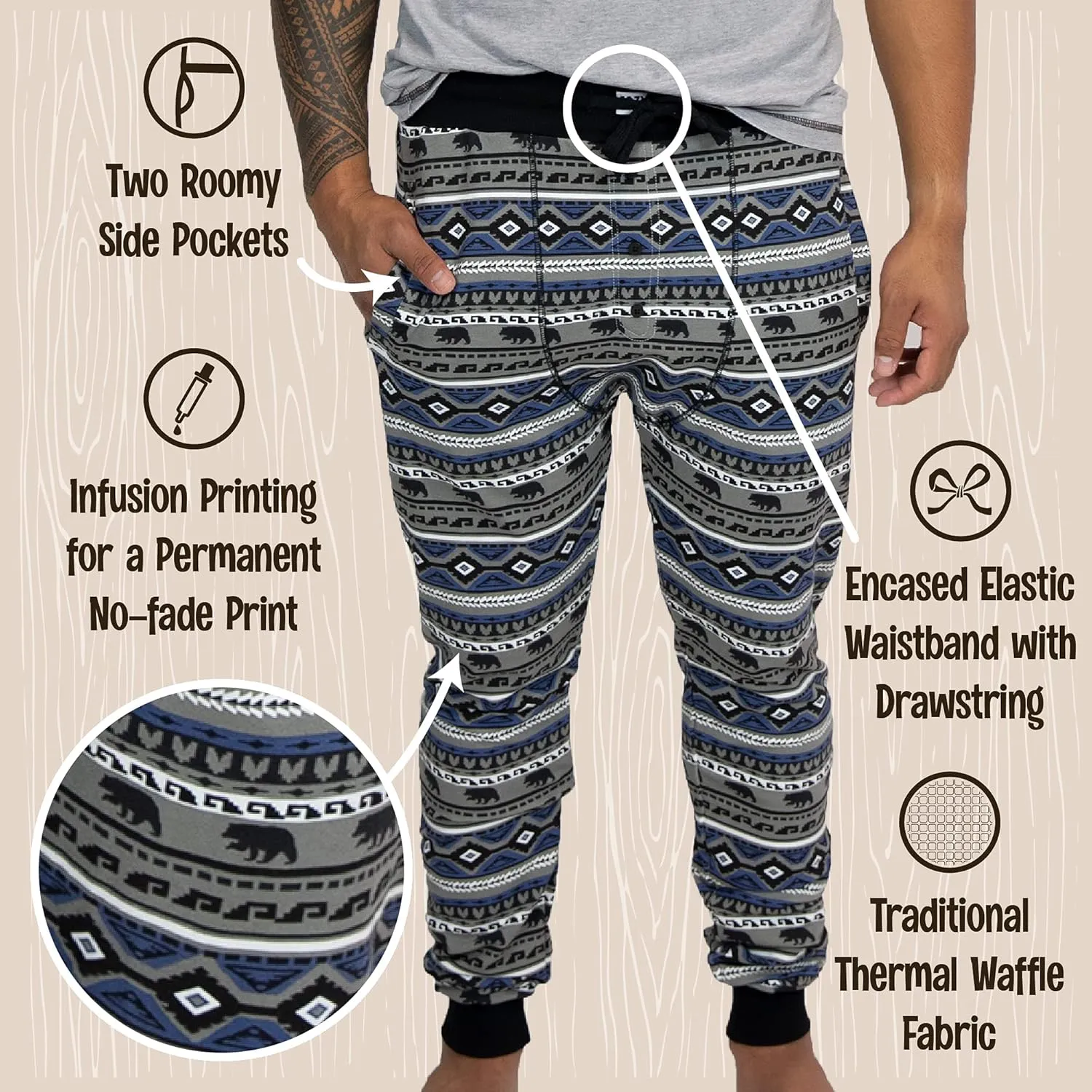 Lazy One Pajama Pants for Men, Cotton Long Johns for Men