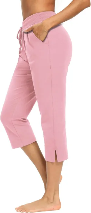 LEXISLOVE Capris for Women Casual Summer Wide Leg Crop Pants Loose Comfy Drawstring Yoga Jogger Capri Pants with Pockets