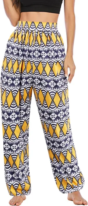 Liliam Women's Boho Floral Print Harem Pants High Waist Hippie Pants Trousers with Pockets