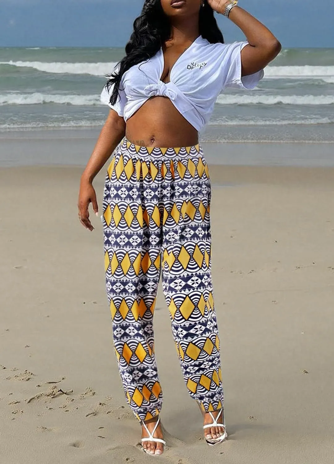 Liliam Women's Boho Floral Print Harem Pants High Waist Hippie Pants Trousers with Pockets