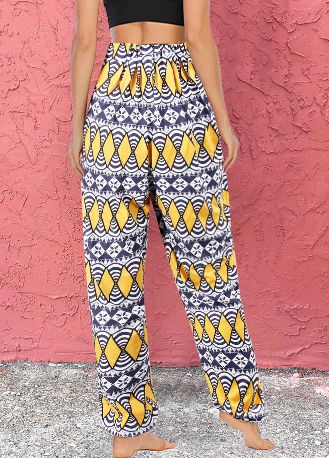 Liliam Women's Boho Floral Print Harem Pants High Waist Hippie Pants Trousers with Pockets