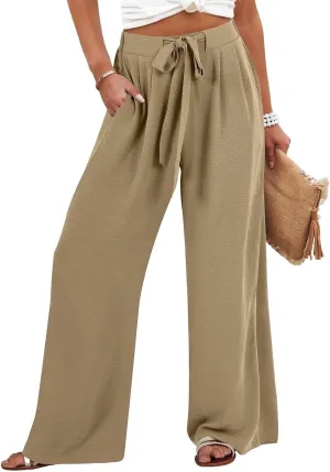 Linen Pants for Women 2025 Summer High Waisted Wide Leg Palazzo Pants Casual Loose Flowy Beach Trousers with Pockets