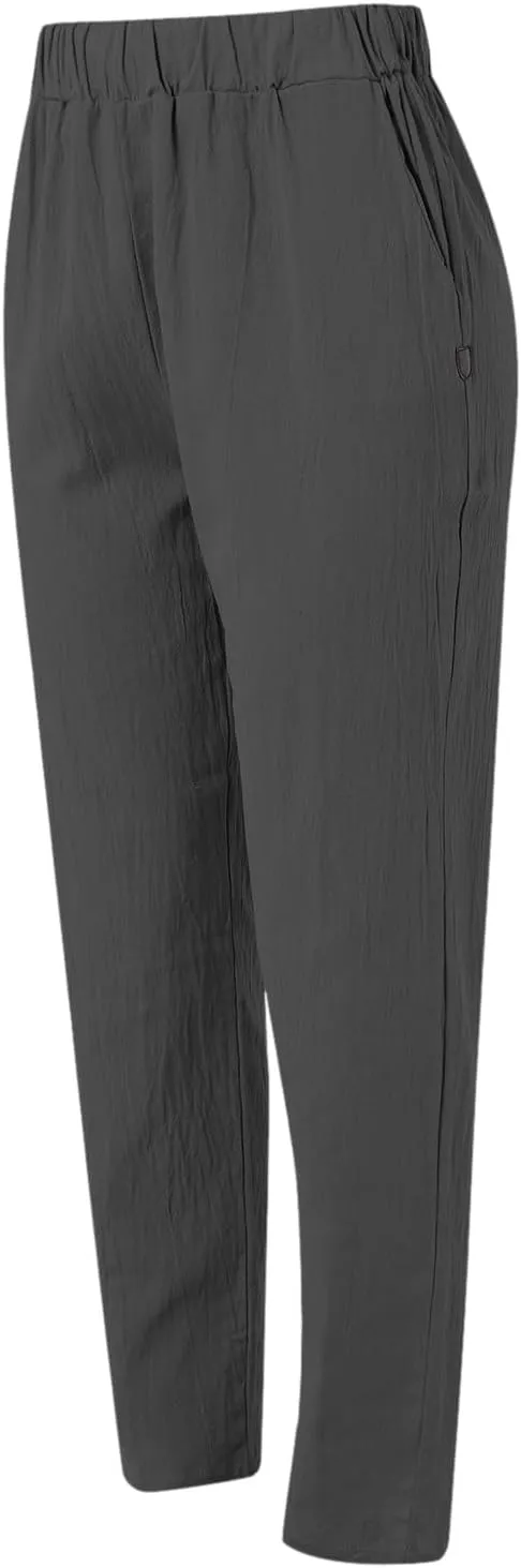 Linen Pants for Women Trendy Elastic Wasit Casual Wide Leg Trousers Ladies Beach Pants with Pockets Summer Clothes