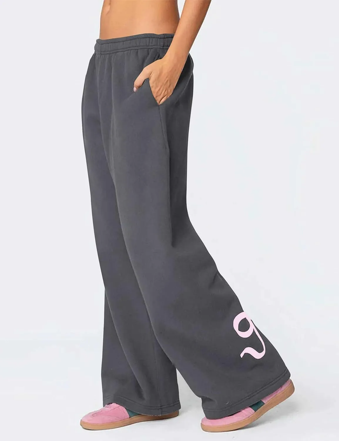 Livtany Womens Straight Leg Graphic Bow Print Sweatpants Wide Leg Elastic Waistband Lounge Pant Lounge Joggers with Pockets