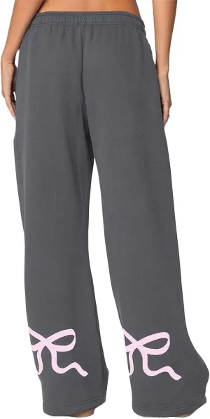 Livtany Womens Straight Leg Graphic Bow Print Sweatpants Wide Leg Elastic Waistband Lounge Pant Lounge Joggers with Pockets