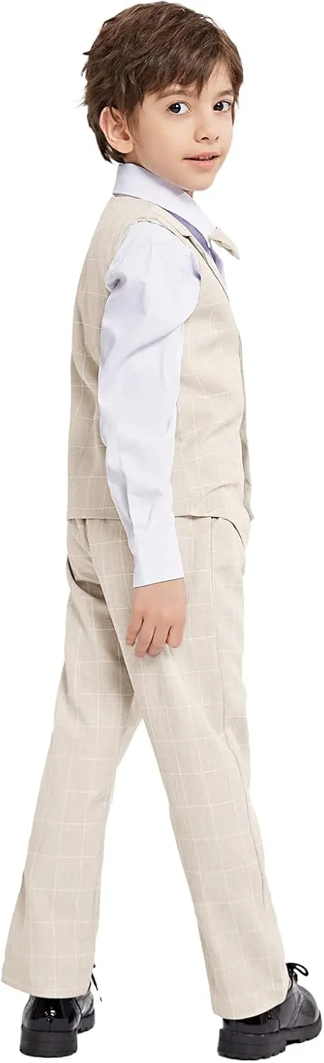 LOLANTA Boys Vest Suits 4PCs Wedding Ring Bearer Outfits Wasitcoat Shirt Pants Bow Tie 2-13 Years