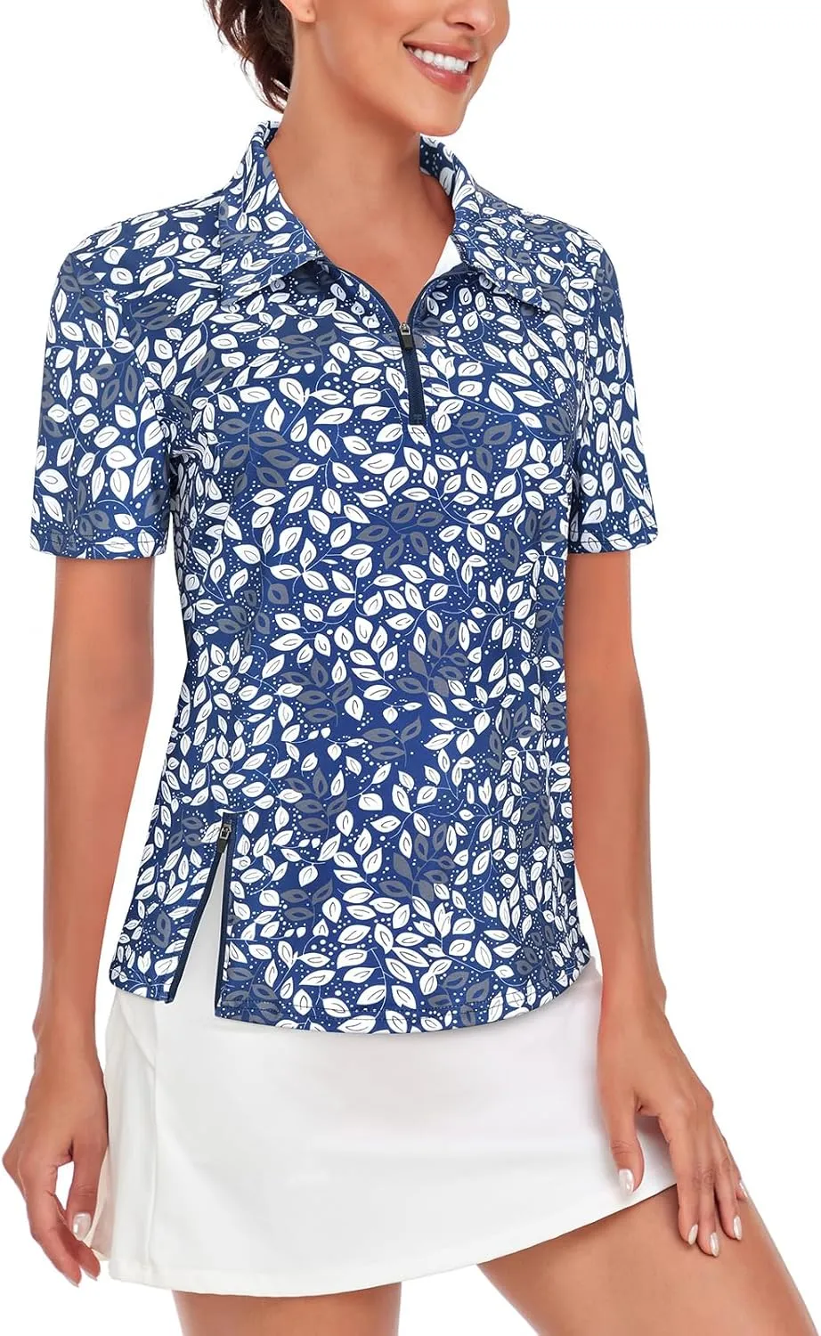 LURANEE Women's Short Sleeve Golf Shirt UPF 50 Zip Up Quick Dry Tennis Polo Workout Tops Slit Zipper at Hem