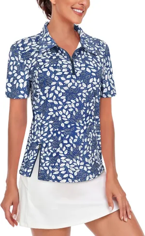 LURANEE Women's Short Sleeve Golf Shirt UPF 50 Zip Up Quick Dry Tennis Polo Workout Tops Slit Zipper at Hem