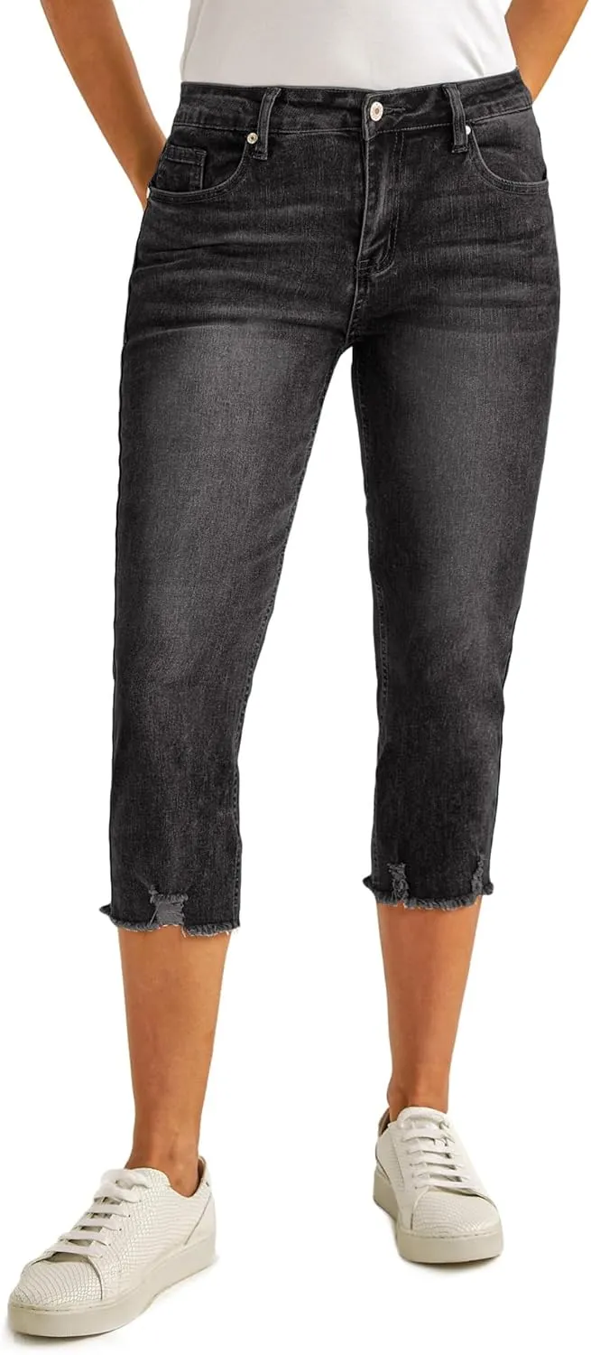 luvamia Jean Capri Pants for Women High Waisted Ripped Skinny Jeans Stretchy Denim Capris Cropped Jeggings with Pockets