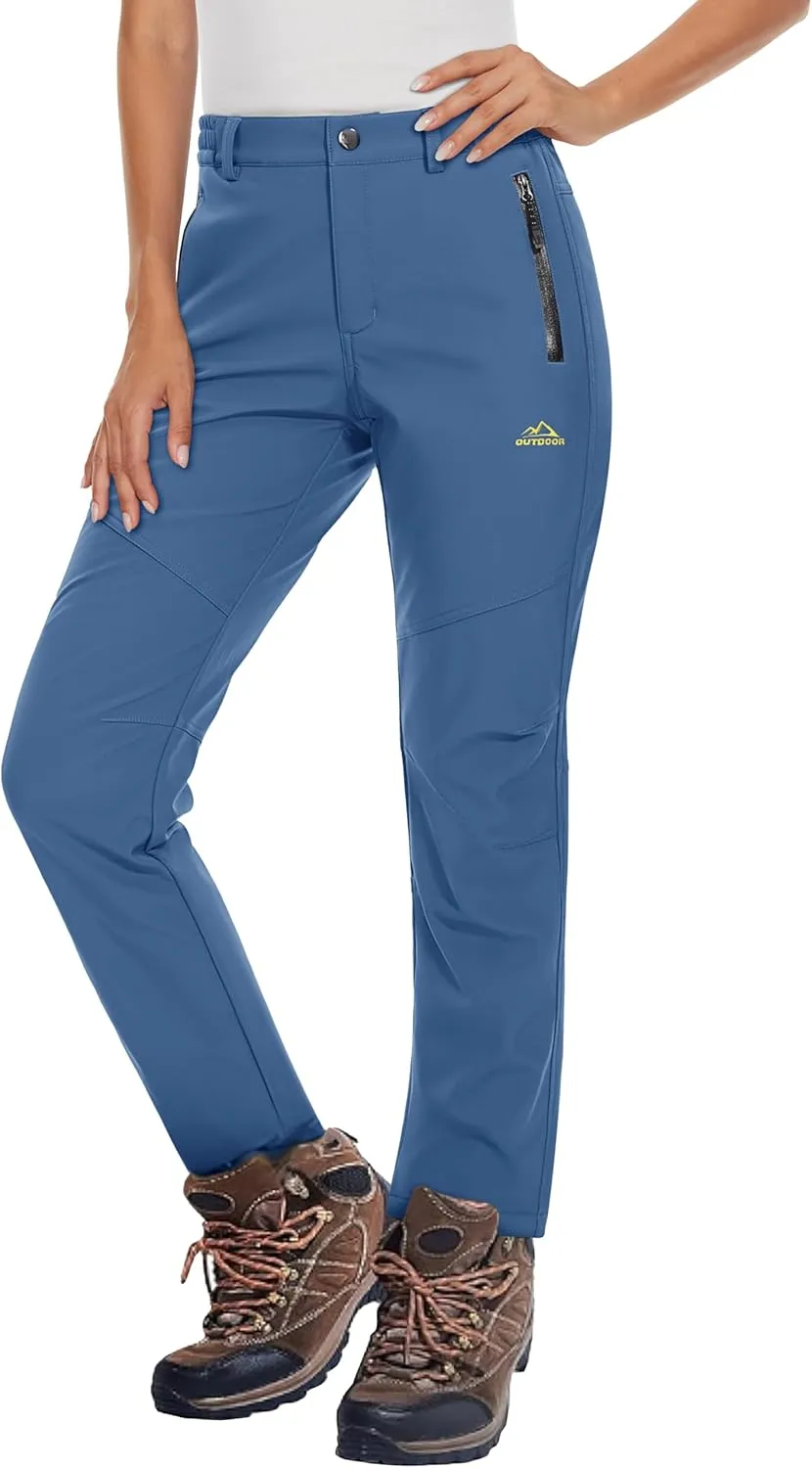 MAGCOMSEN Women's Fleece Lined Waterproof Insulated Softshell Pants Outdoor Snow Ski Pants Winter Warm Hiking Pants