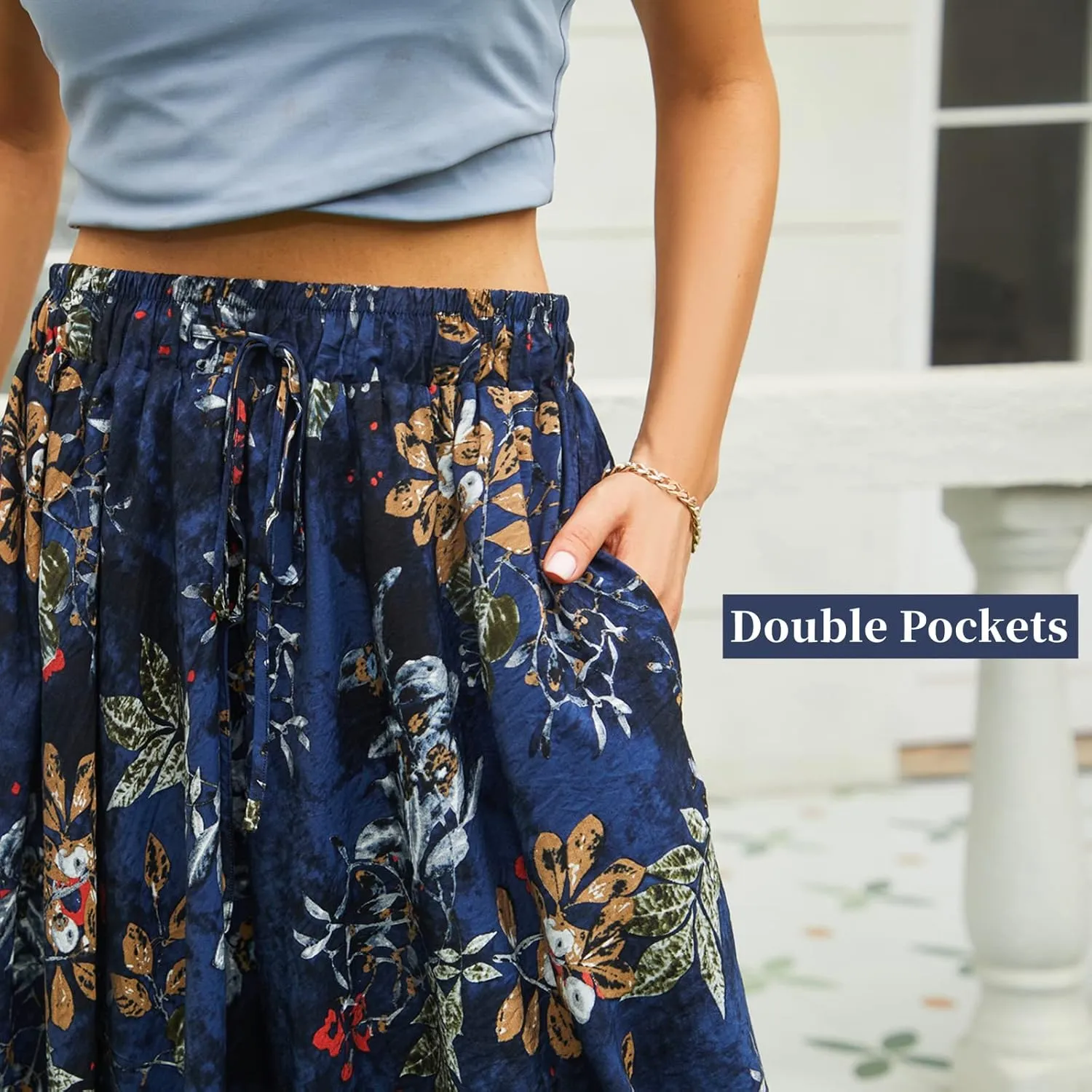 Maxi Skirts for Women with Pockets Long Midi Length Casual Skirt for Beach Party Holiday