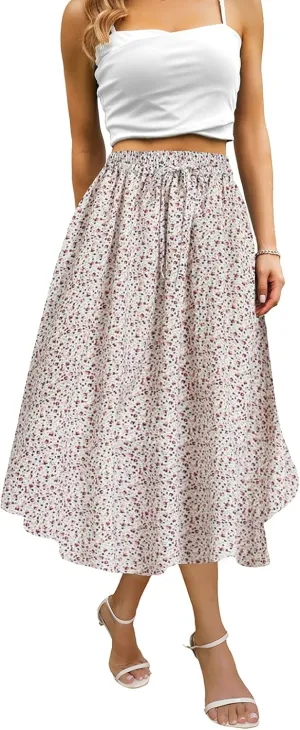 Maxi Skirts for Women with Pockets Long Midi Length Casual Skirt for Beach Party Holiday