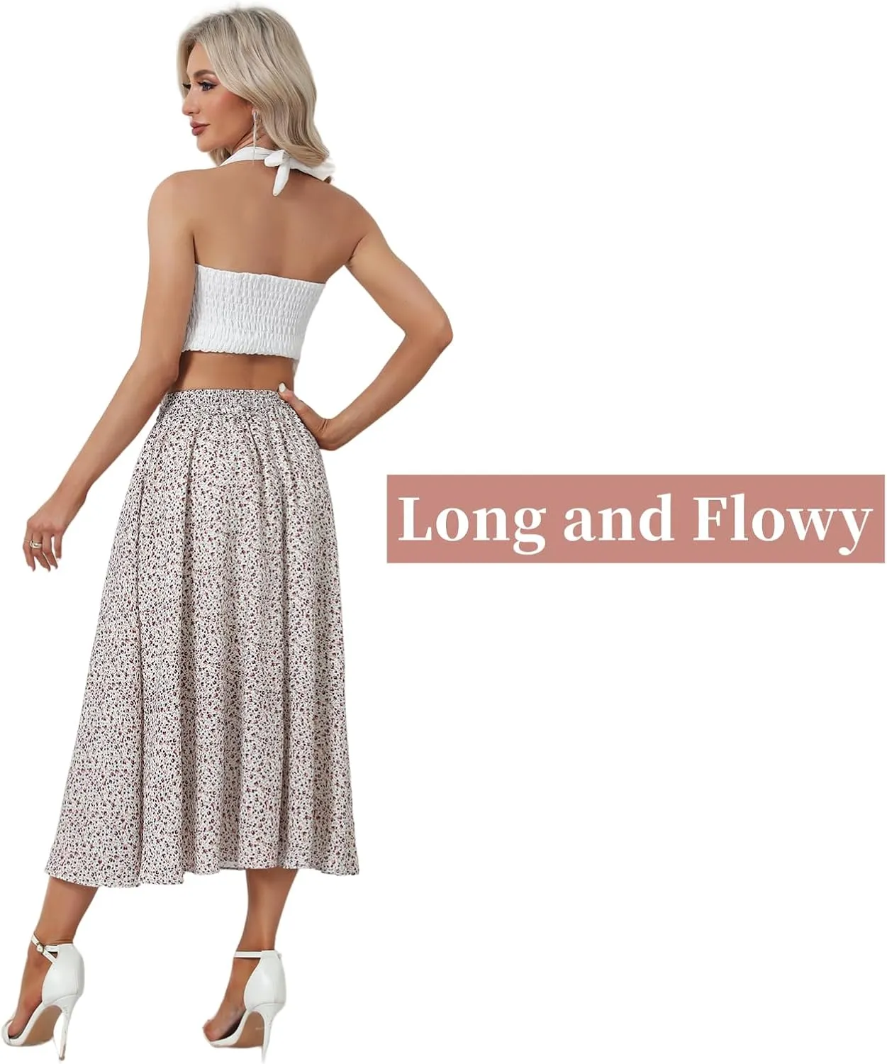 Maxi Skirts for Women with Pockets Long Midi Length Casual Skirt for Beach Party Holiday