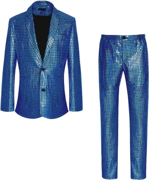 Men's 70s Disco Outfit Rainbow Suit Sequin Jacket and Pants Halloween Party Costume