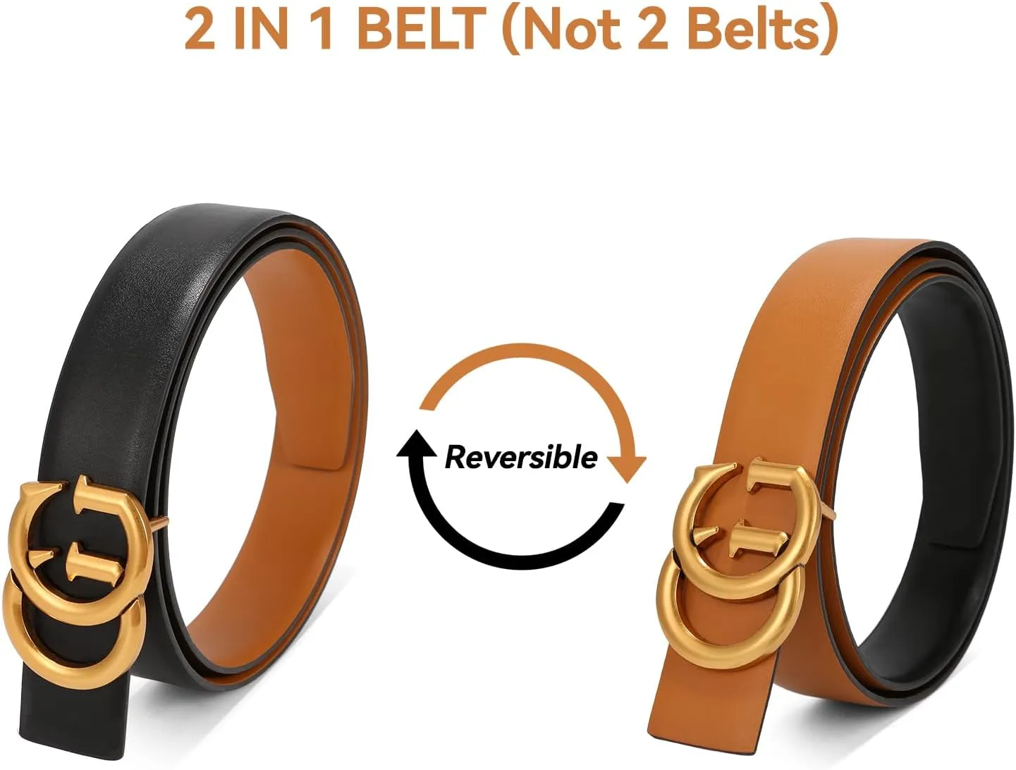 Mens & Womens Reversible Leather Belt with Gold Buckle for Dress Casual and Jeans, width 1.3",One Reverse for 2 Colors