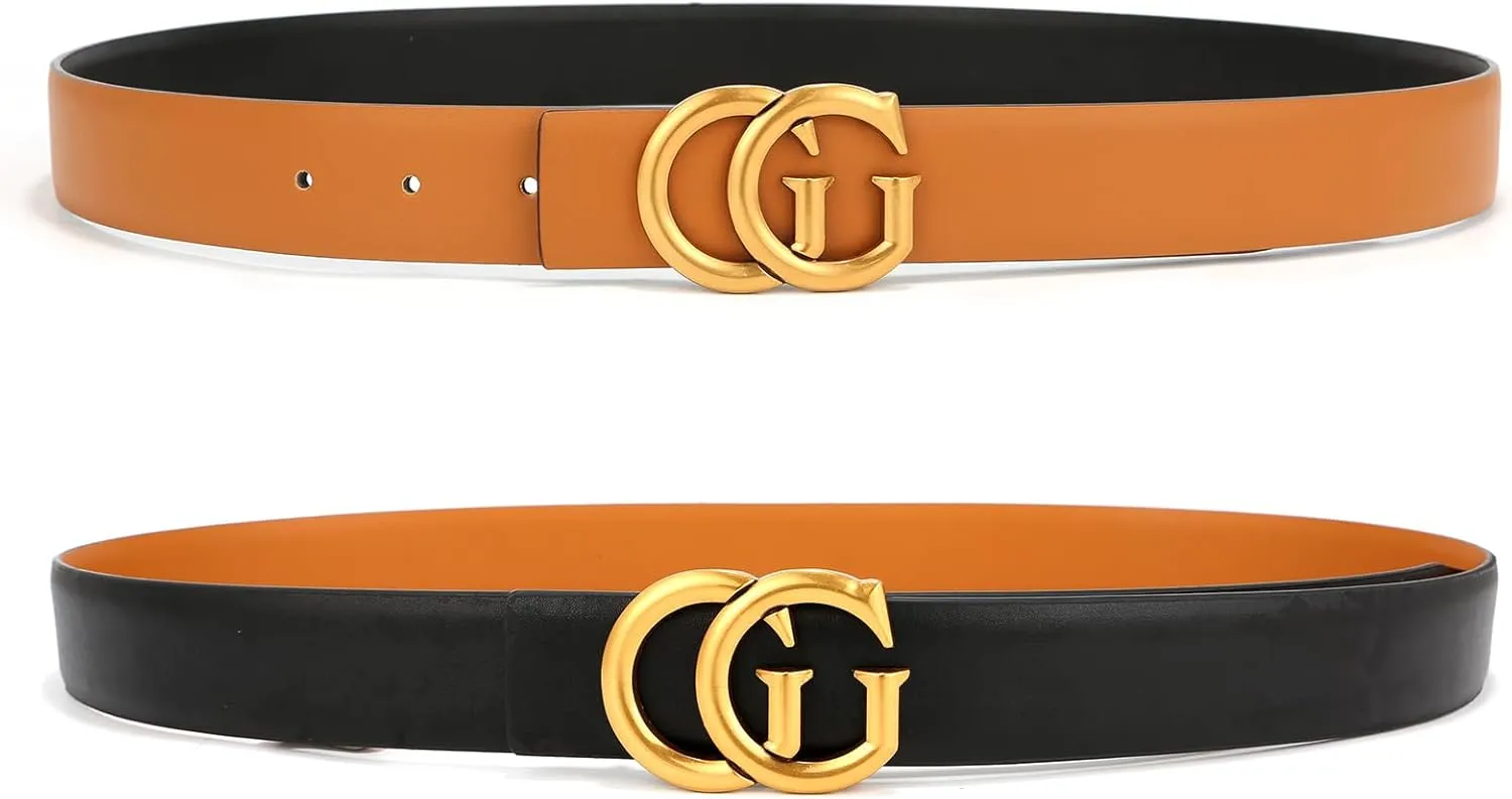 Mens & Womens Reversible Leather Belt with Gold Buckle for Dress Casual and Jeans, width 1.3",One Reverse for 2 Colors