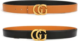 Mens & Womens Reversible Leather Belt with Gold Buckle for Dress Casual and Jeans, width 1.3",One Reverse for 2 Colors