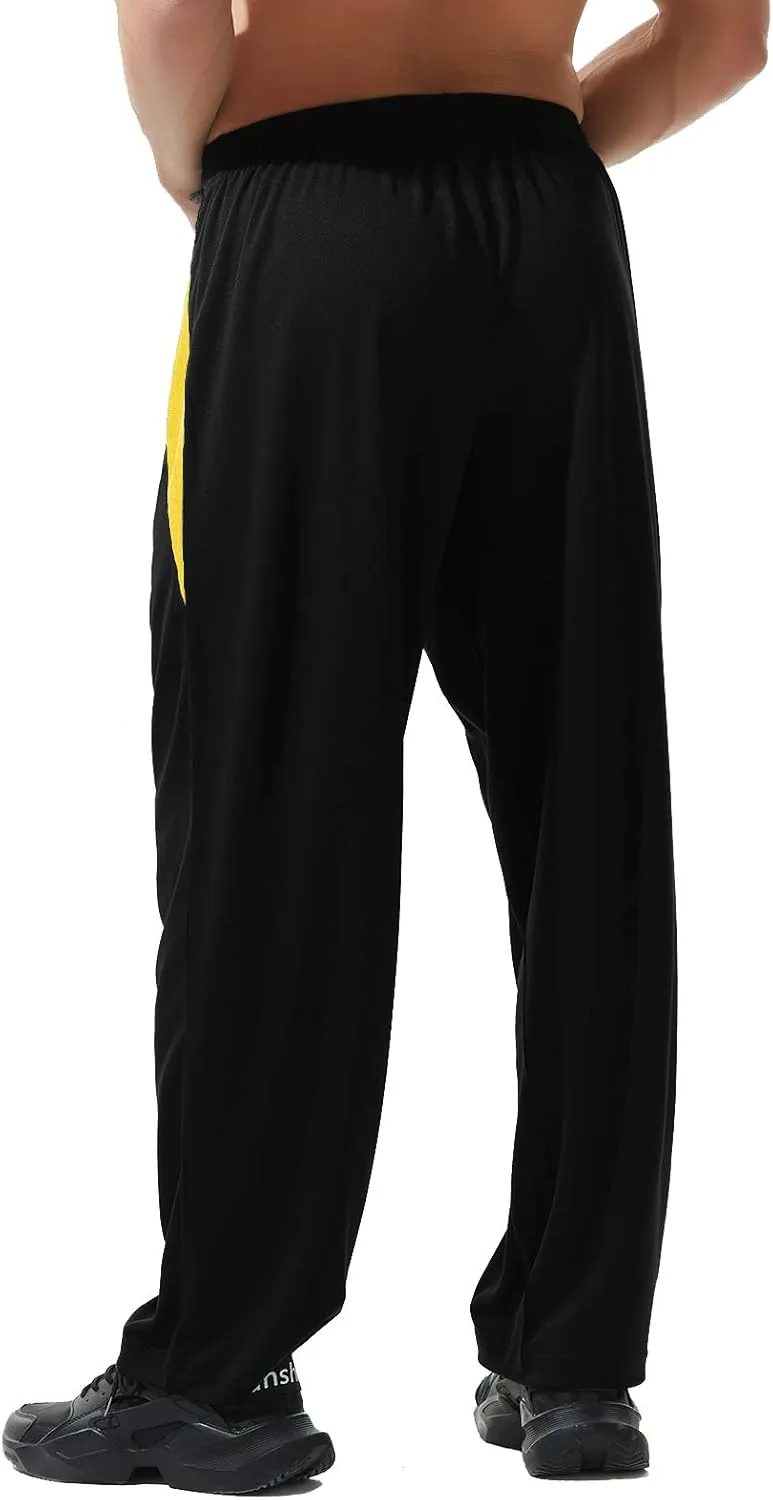 Mens Athletic Pants with Zipper Pockets Open Bottom Lightweight Sweatpants, for Workout, Running, Gym, Training