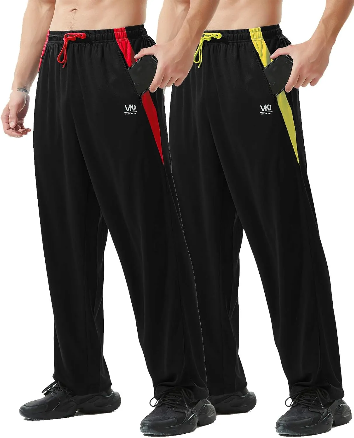 Mens Athletic Pants with Zipper Pockets Open Bottom Lightweight Sweatpants, for Workout, Running, Gym, Training