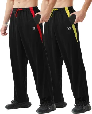 Mens Athletic Pants with Zipper Pockets Open Bottom Lightweight Sweatpants, for Workout, Running, Gym, Training