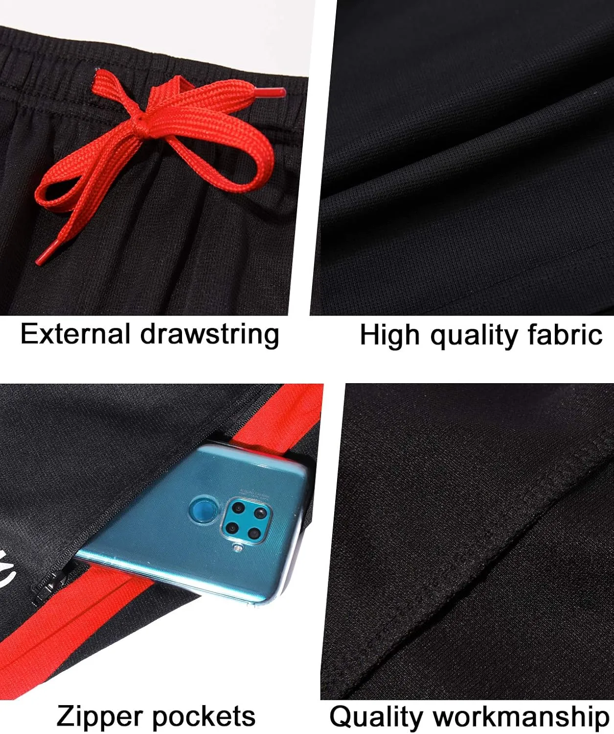 Mens Athletic Pants with Zipper Pockets Open Bottom Lightweight Sweatpants, for Workout, Running, Gym, Training