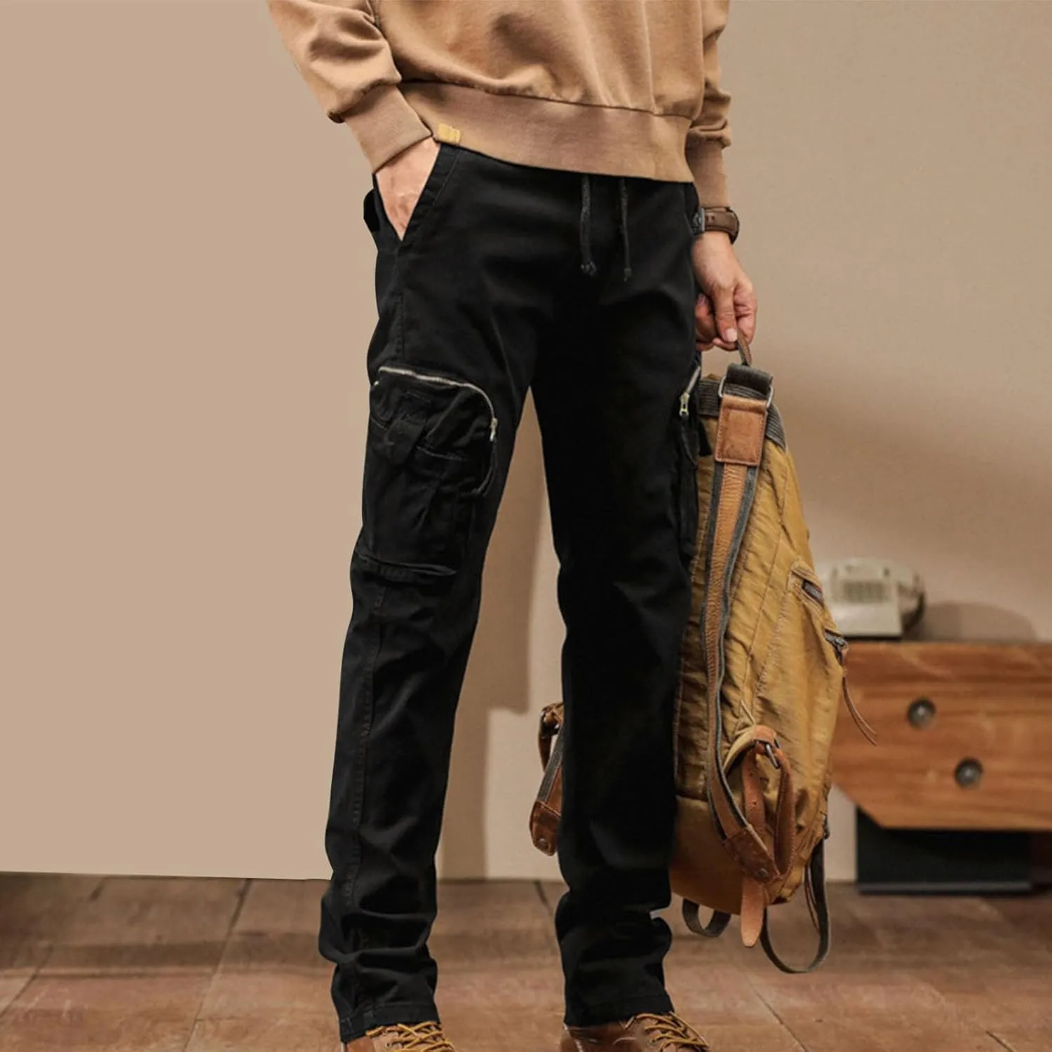 Men's Cargo Pants Outdoor Tactical Work Elastic Waist Pants for Men Slim Fit Athletic Hiking Fishing Travel Pants